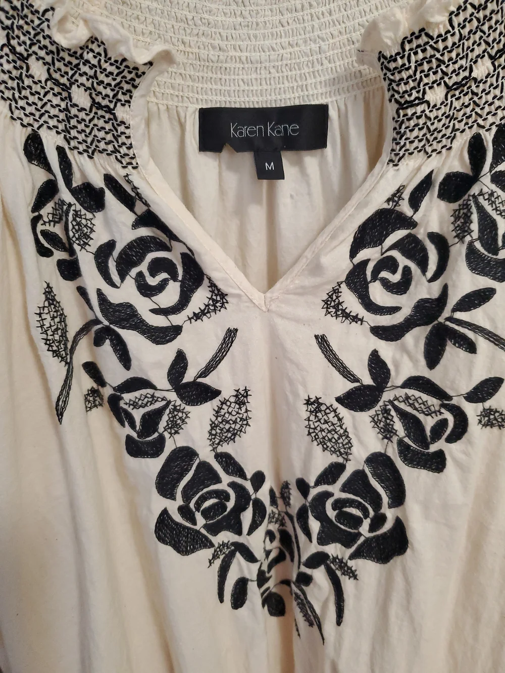Karen Kane Cream Tunic with Black Floral Embroidery